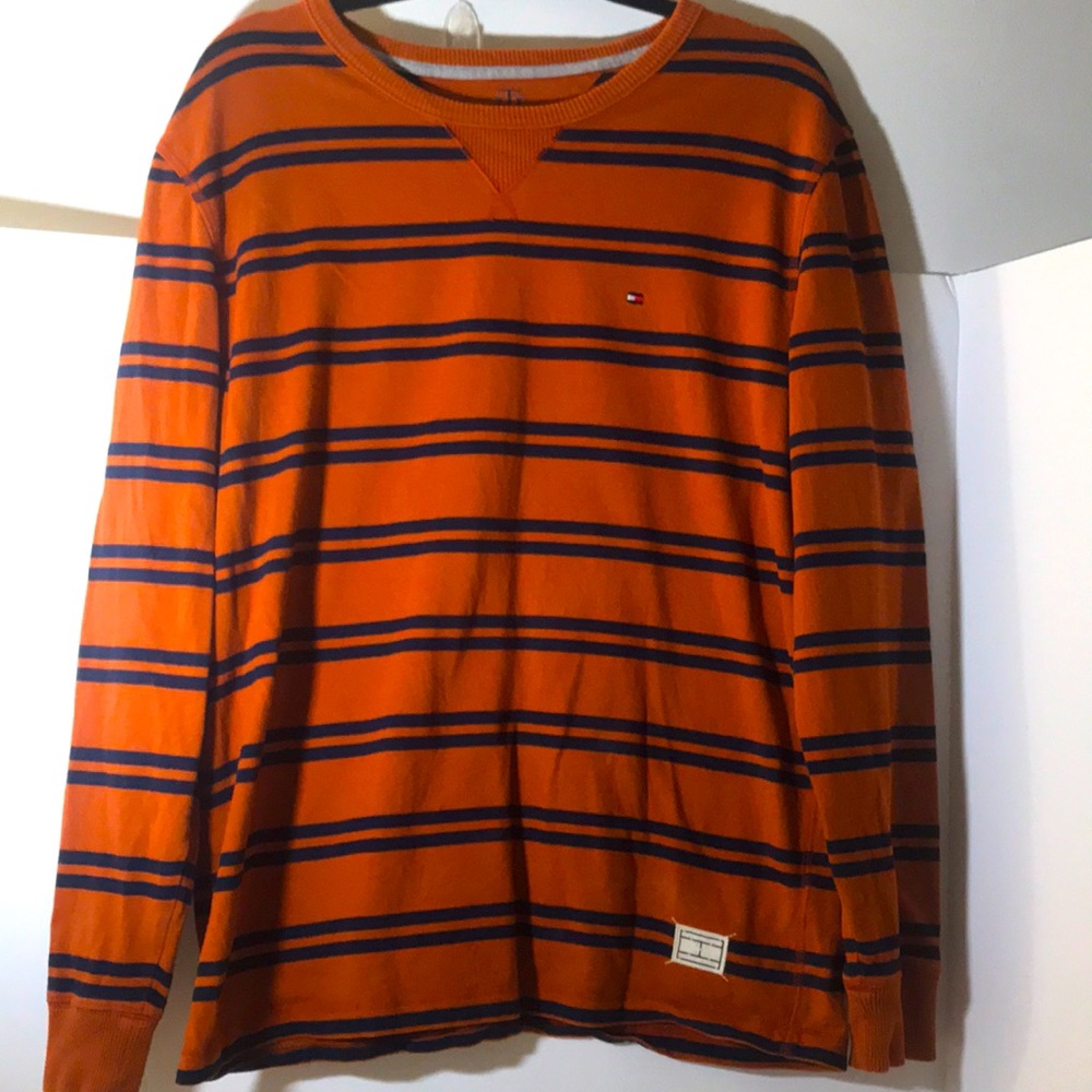 TOMMY HILFIGER long sleeve top size large rugby style black orange preppy